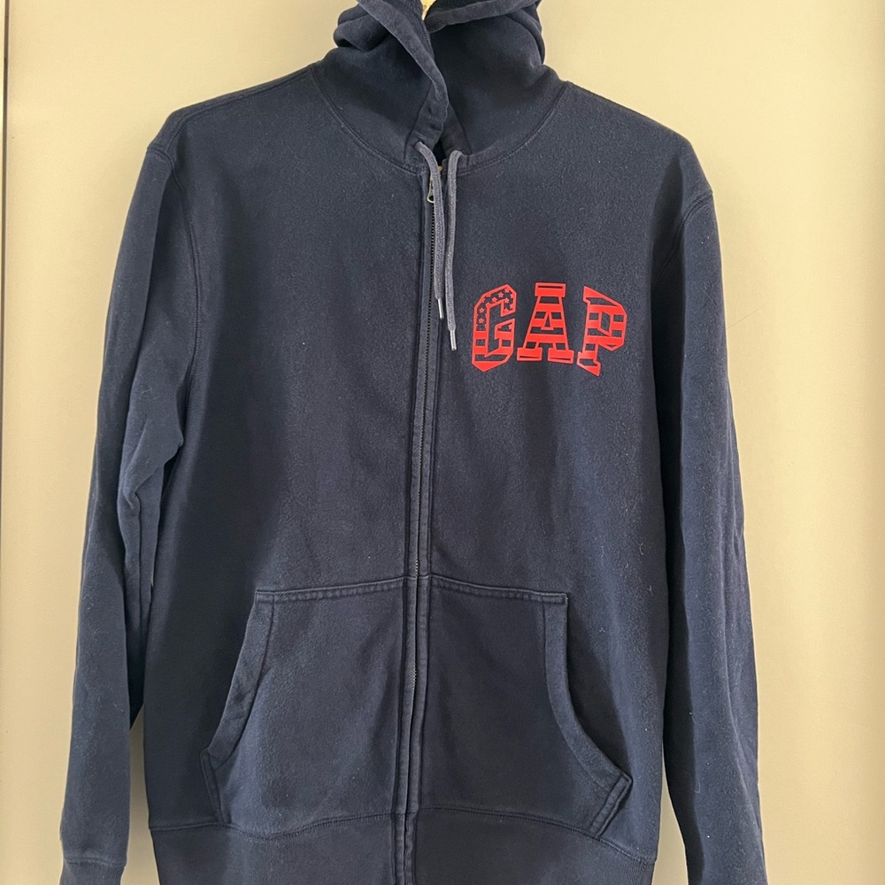 GAP Blue Logo & USA Flag,  Zip Up  Hoodie , Sweatshirt, Jacket  Size M